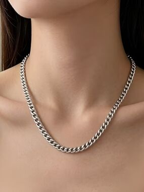 Classic Silver Cuban Link Necklace - Women Jewelry